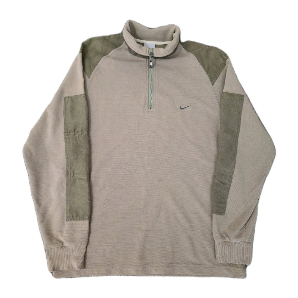 Vintage Nike 1/4 Zip Jacket Mens Swoosh Y2K Size Large Herringbone Patches